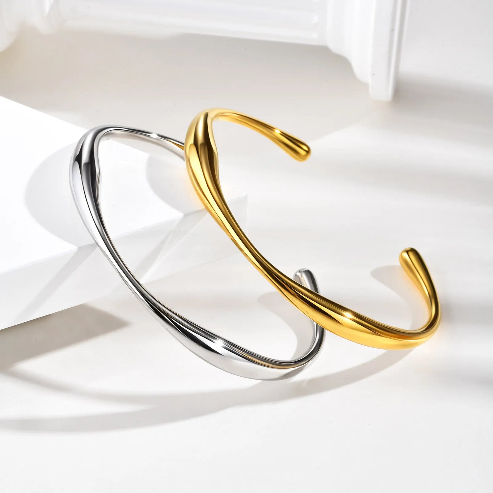 Vnox Stainless Steel Wrist Opening Bracelet Bangles For Women,Simple Irregular Smooth Girls Hand Jewelry,Fashion Bangles Daily