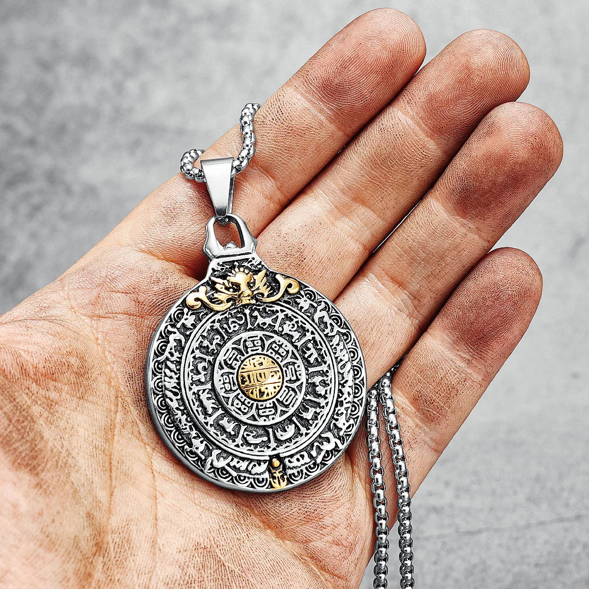 Rune der Wiedergeburt Herren-Halskette, kreative Inschrift, Edelstahl-Anhänger, Kette, Religion, Glaube, Rock, Punk für Männer, Schmuck, Geschenk