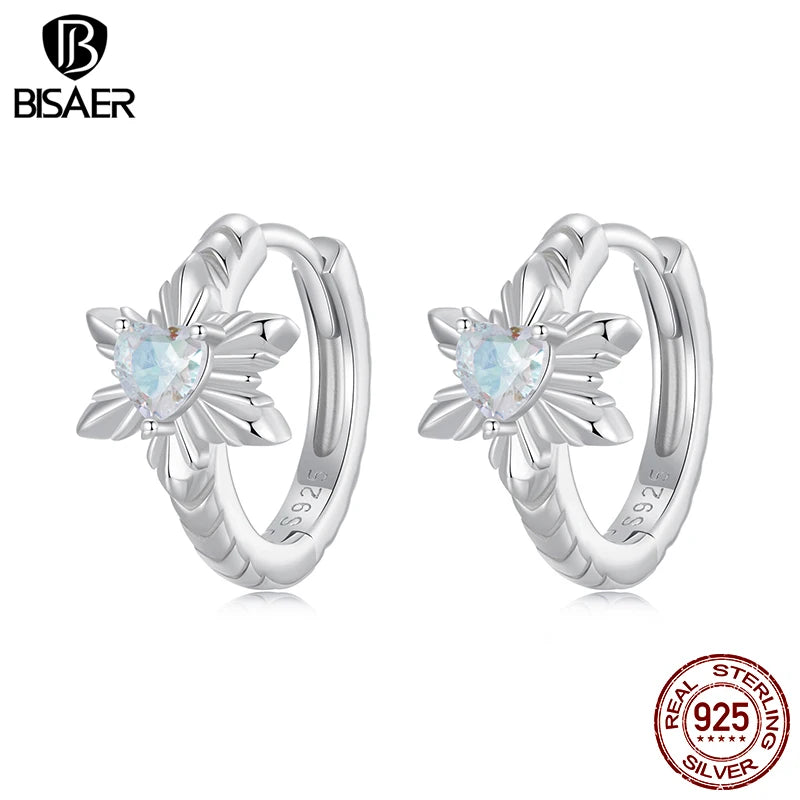 BISAER Boucles d'oreilles créoles en argent sterling 925 véritable avec fleur de glace pour femme, bijoux fins originaux, cadeau d'hiver
