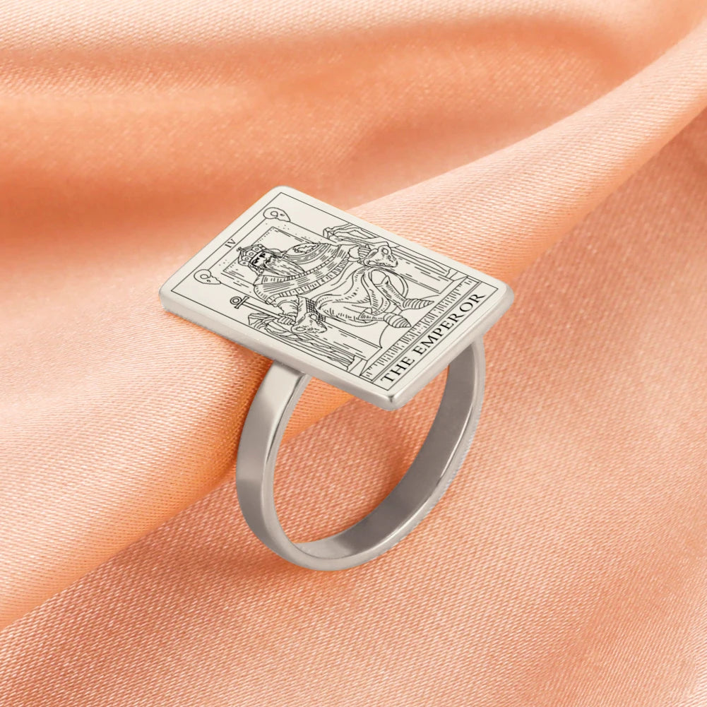 Dreamtimes Tarot Cards Rings for Women Men Stainless Steel Esotericism Divination Magic Ring Band Major Arcana Amulet Jewelry
