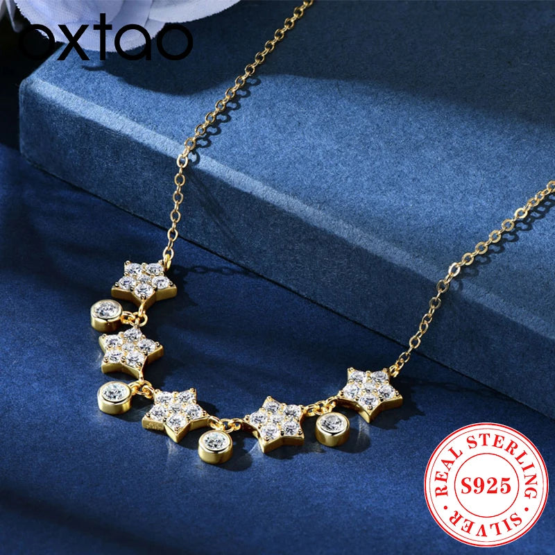 OXTAO U-Smile Moissanite Necklace D VVS1 for Women D Color Round Cut Moissanite Star Necklace 925 Sterling Silver GRA Certified