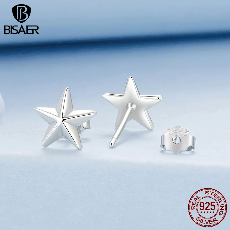 Boucles d'oreilles à tige en argent sterling 925 BISAER - Boucles d'oreilles minimalistes hypoallergéniques plaquées or blanc pour femmes - Bijoux fins de fête