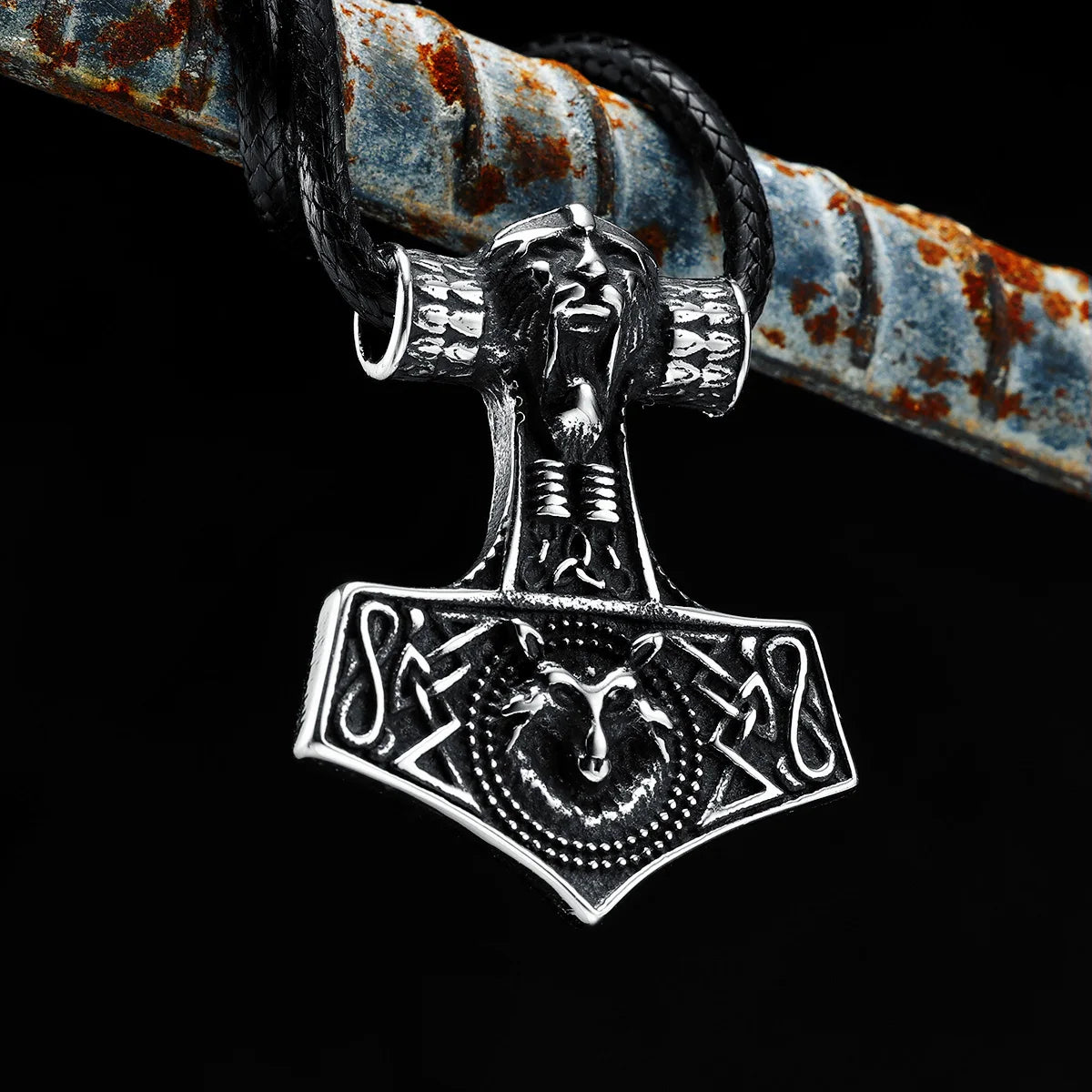 Viking Thor's Hammer Pendant Necklace 316L Stainless Steel Norse Myth Wolf Head Men Chain Rock Punk for Friend Male Jewelry Gift