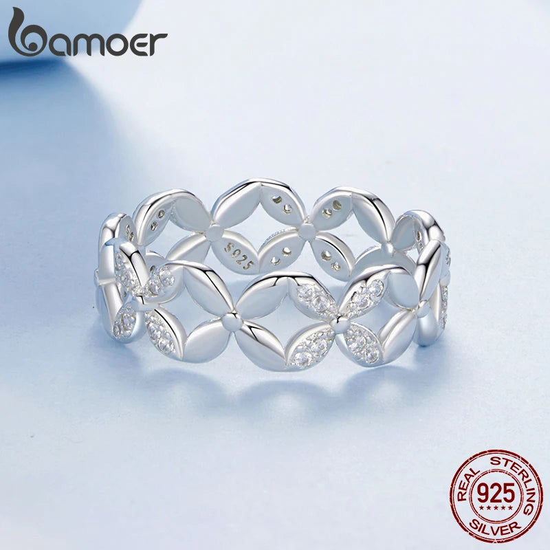 BAMOER Authentischer Original-Mode-Fingerring aus 100 % massivem 925er Sterlingsilber mit Blumenmotiv, für immer Liebe, Schmuck, Geschenk zum Valentinstag