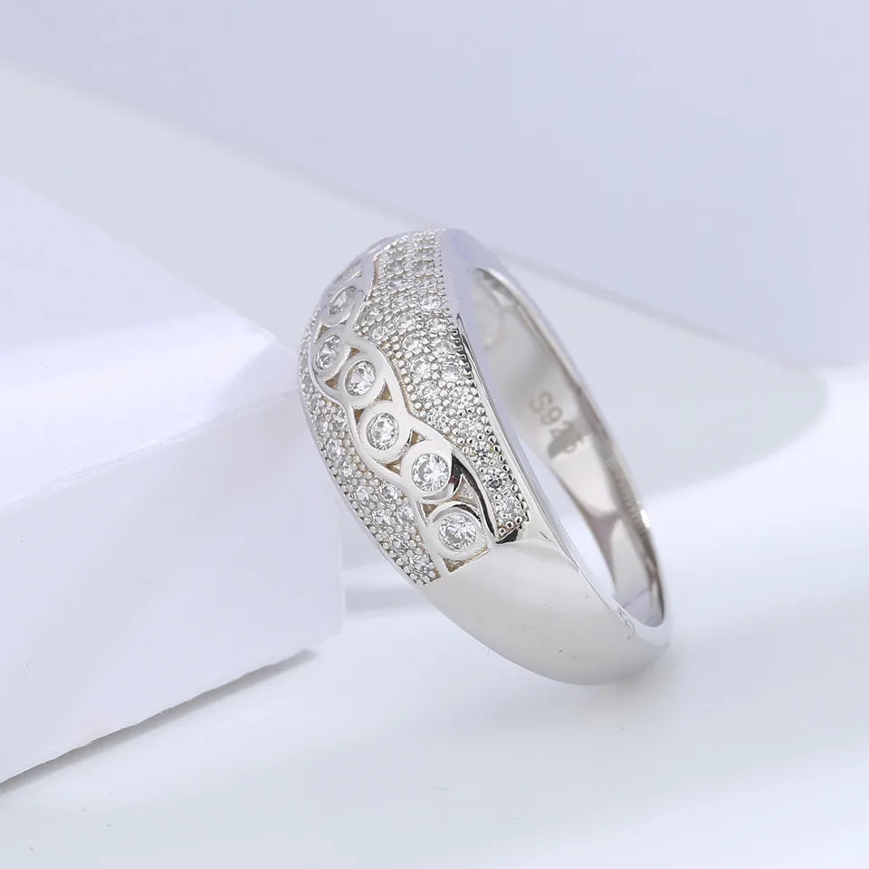 Buyee 925 Sterling Silber Big Ring Finger Weiß Zirkon Ring für Frau Mann Mode Luxus Hochzeit Party Edlen Schmuck Kreis