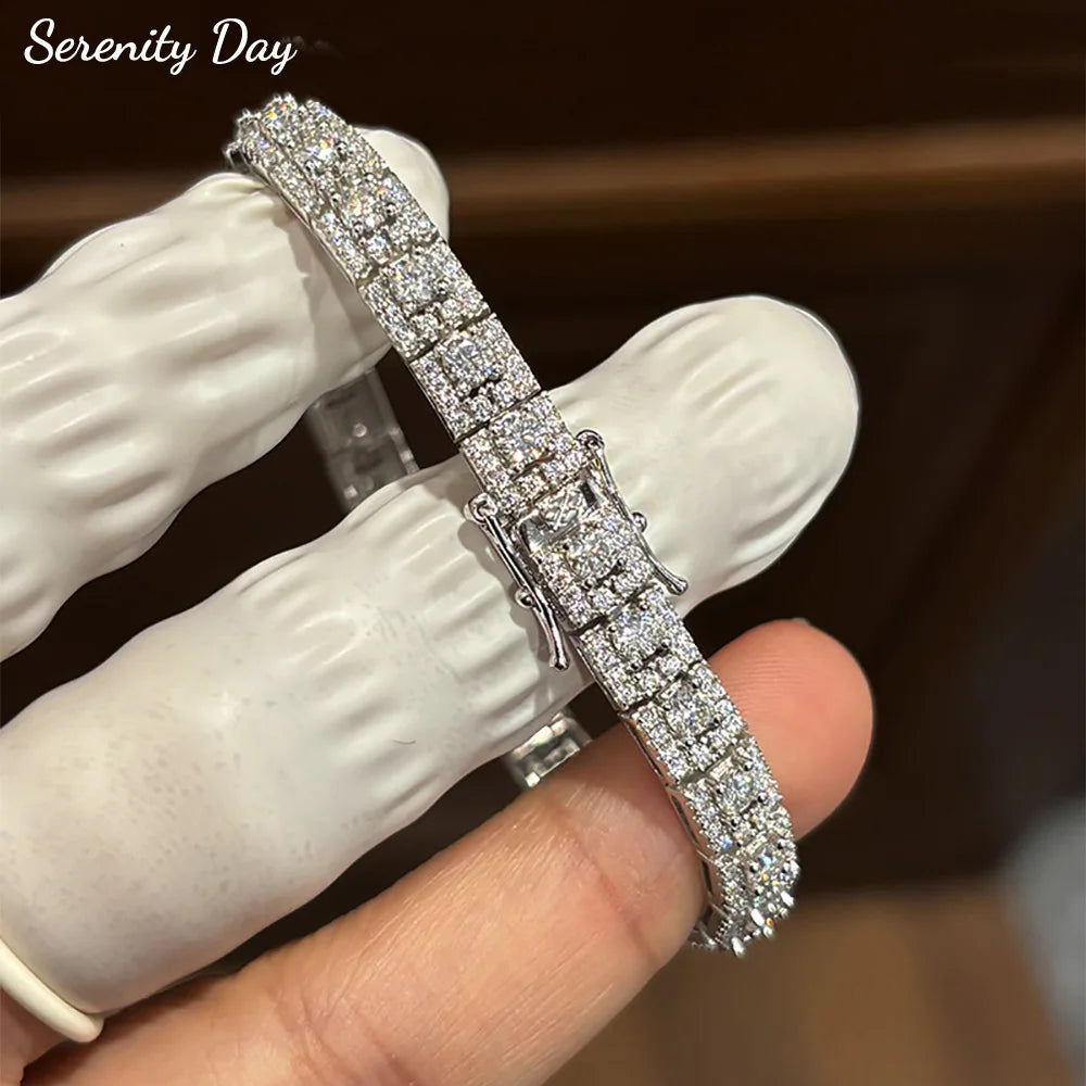 Serenity 3mm D Moissanite Tennis Bracelet for Women Man Gift 100% S925 Sterling Silver Lab Diamond Double Safety Lock Hand Chain - Madeinsea©