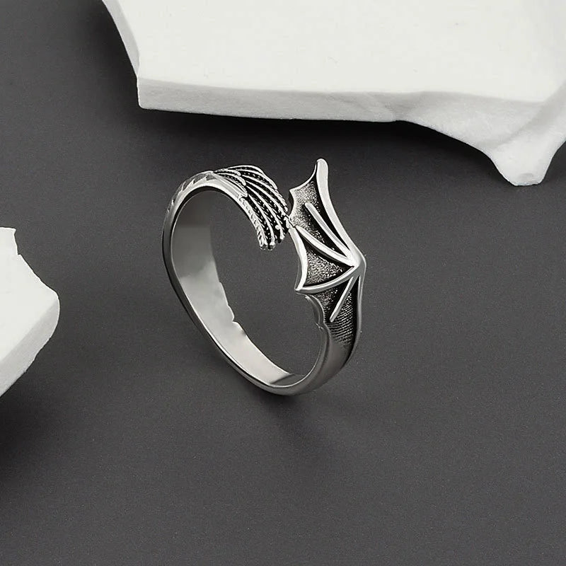 Retro Half Angel Half Demon Wings Creative Ring For Men Women Punk Gothic Open Ring Handmade Jewelry Unisex Accessories Lovers