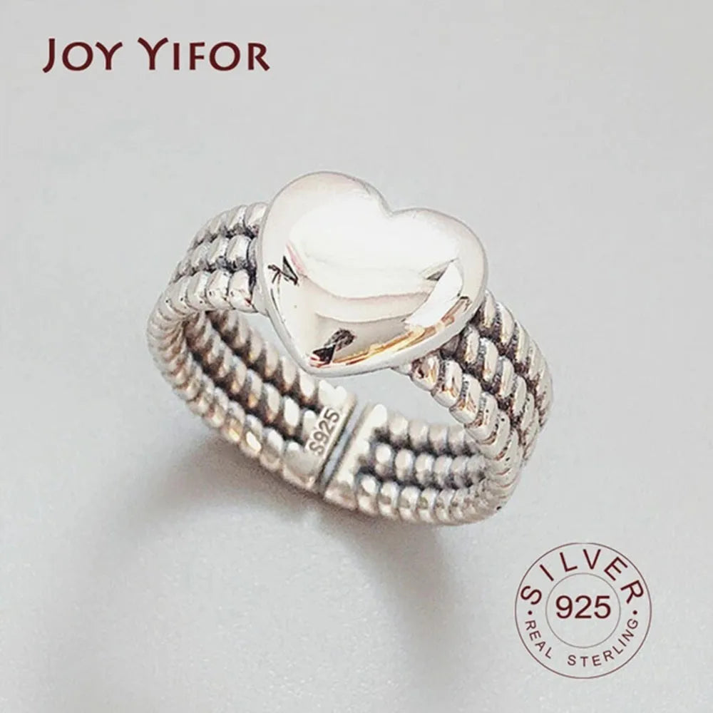 BFCLUB Silver Color LOVE Heart Rings Vintage Handmade Weave Thai Silver Elegant Party Jewelry Gifts for Women Couples