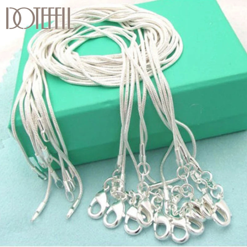 DOTEFFIL 925 Sterling Silver 5/10pcs/Lot 16/18/20/22/24/26/28/30 Inch 1.2mm Snake Chain Necklace For Woman Man Fashion Jewelry - Madeinsea©