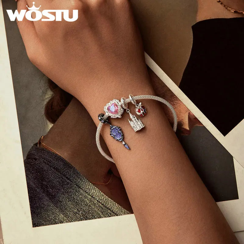 WOSTU 925 Sterling Silver Magic Castle Pendant Dark Purple Beads Fit Original Bracelet for Women DIY Punk Gift Fairy Tale Girls