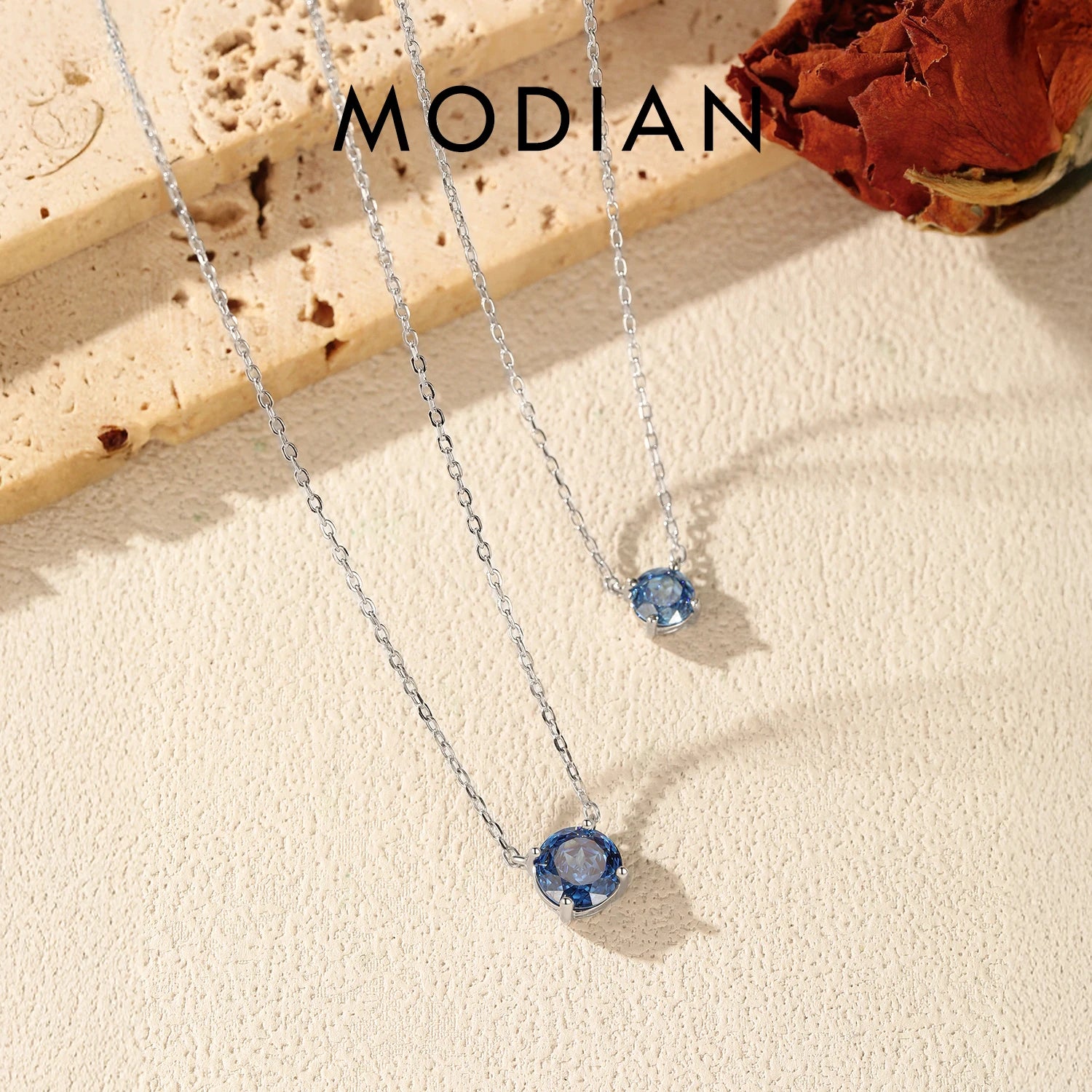 MODIAN 925 Sterling Silver Simple Round Rose Cut Cobalt Blue CZ Pendant Necklaces For Women Fine Jewelry Accessories