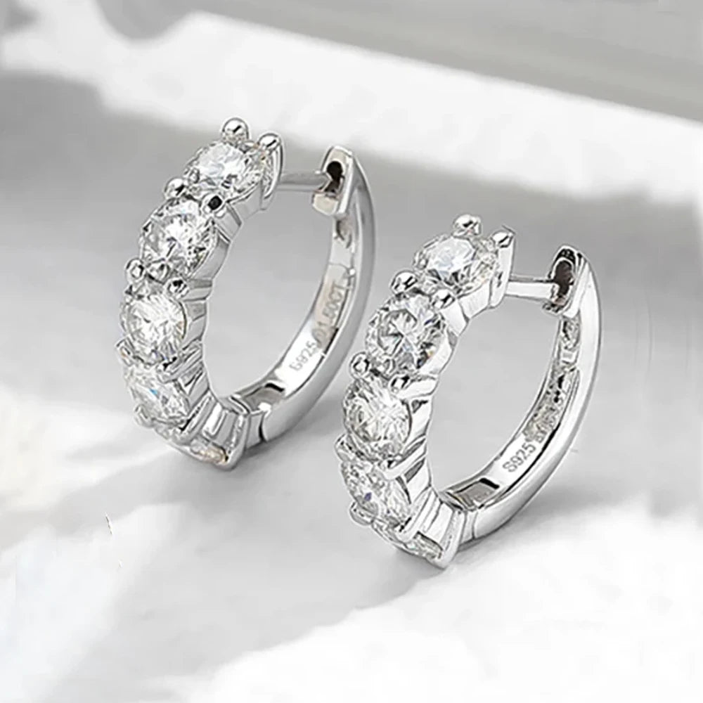 Serenity 4mm D Color Moissanite Earrings For Women Gift 100% S925 Sterling Silver Plated 18K Sparkling Lab Diamond Hoop Earrings