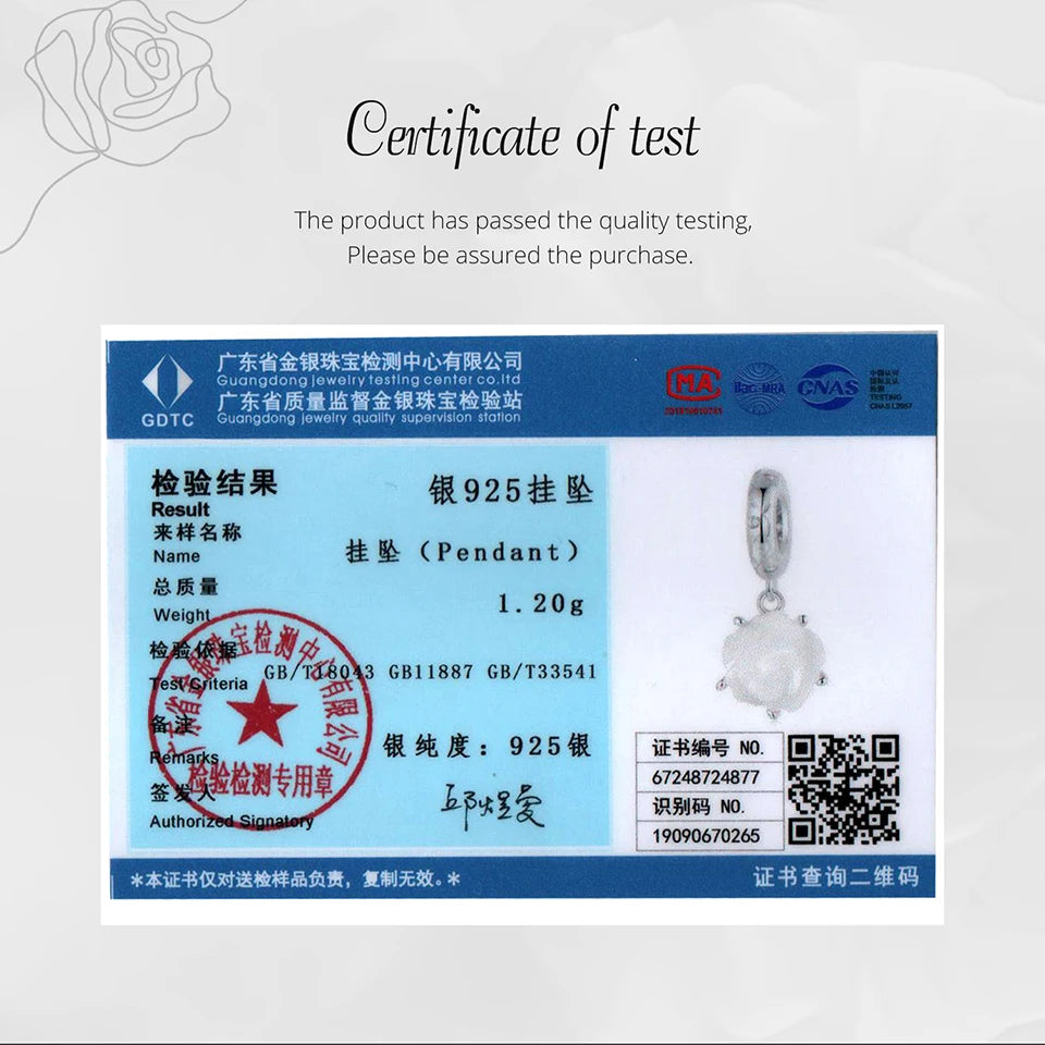 BAMOER 925 Sterling Silver White Rose Pendant fit Original Bracelet DIY Bamoer Flower Charm for Jewelry Making Christmas Gift