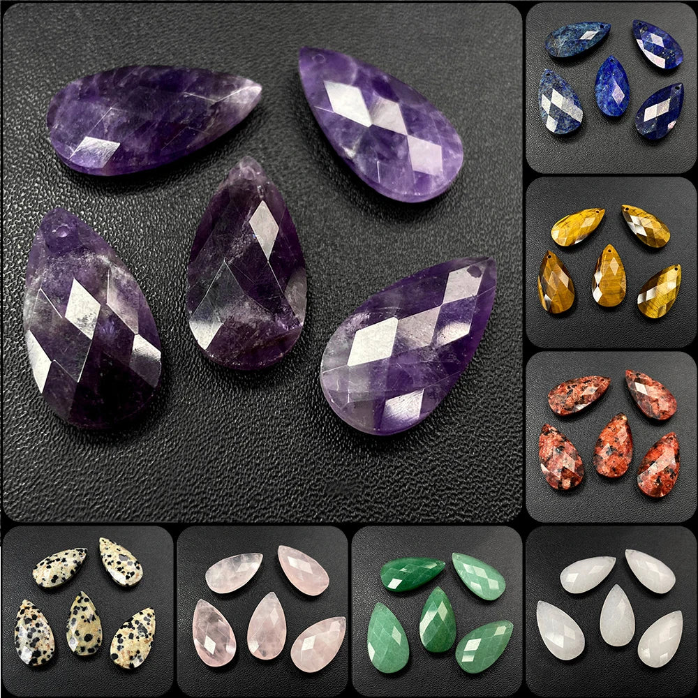 2PCS Natural Water Drop Stone Pendant 13X25mm Faceted Howlite Tiger Eye Amazonite Charms For Jewelry Making Necklace Earring DIY