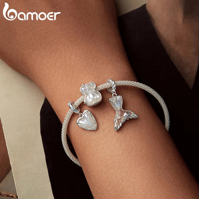 BAMOER Massives 925 Sterling Silber Aurora Schmetterling Bär Meerjungfrau Charm Bead passend für Original Armband Bamoer DIY Schmuckzubehör