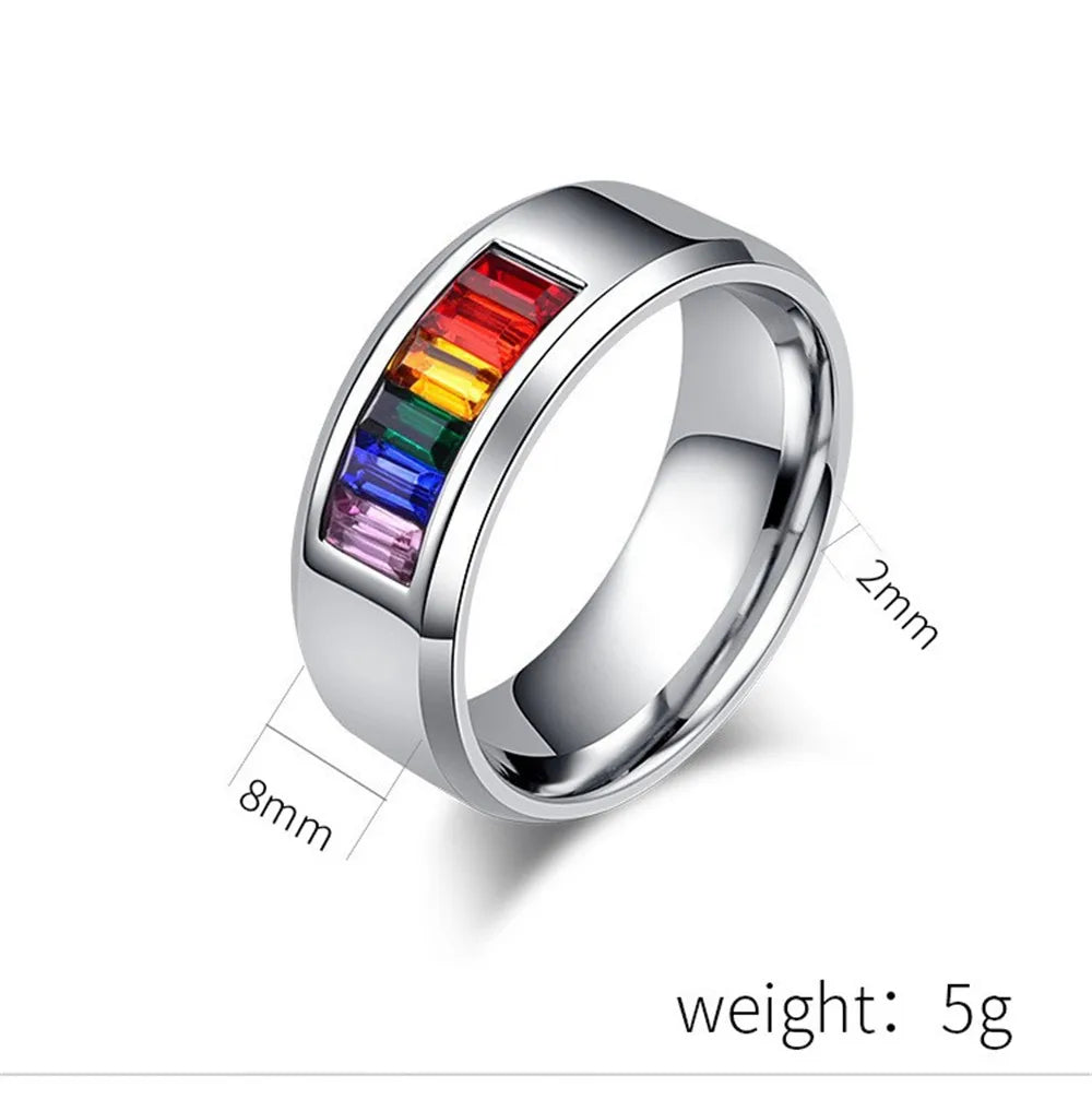 MKENDN Fashion Rainbow Pride Ring Women Men Gay Lesbian LGBT Stainless Steel Friendship Party Finger Jewelry