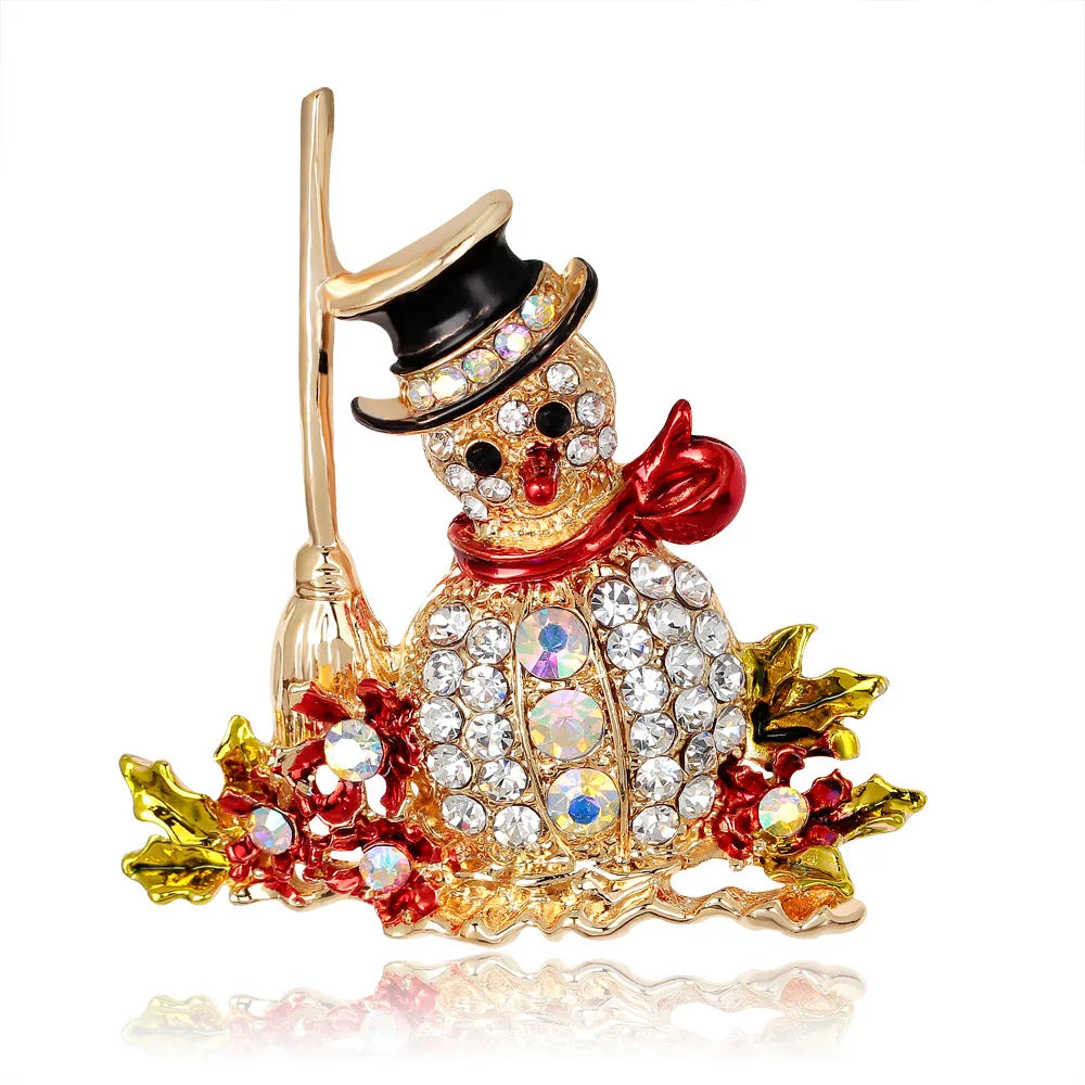 Luxury Rhinestone Christmas Brooches for Women Crystal Zircon Penguin Elk Snowman Xmas Tree Brooch Pins New Year Corsage Jewelry