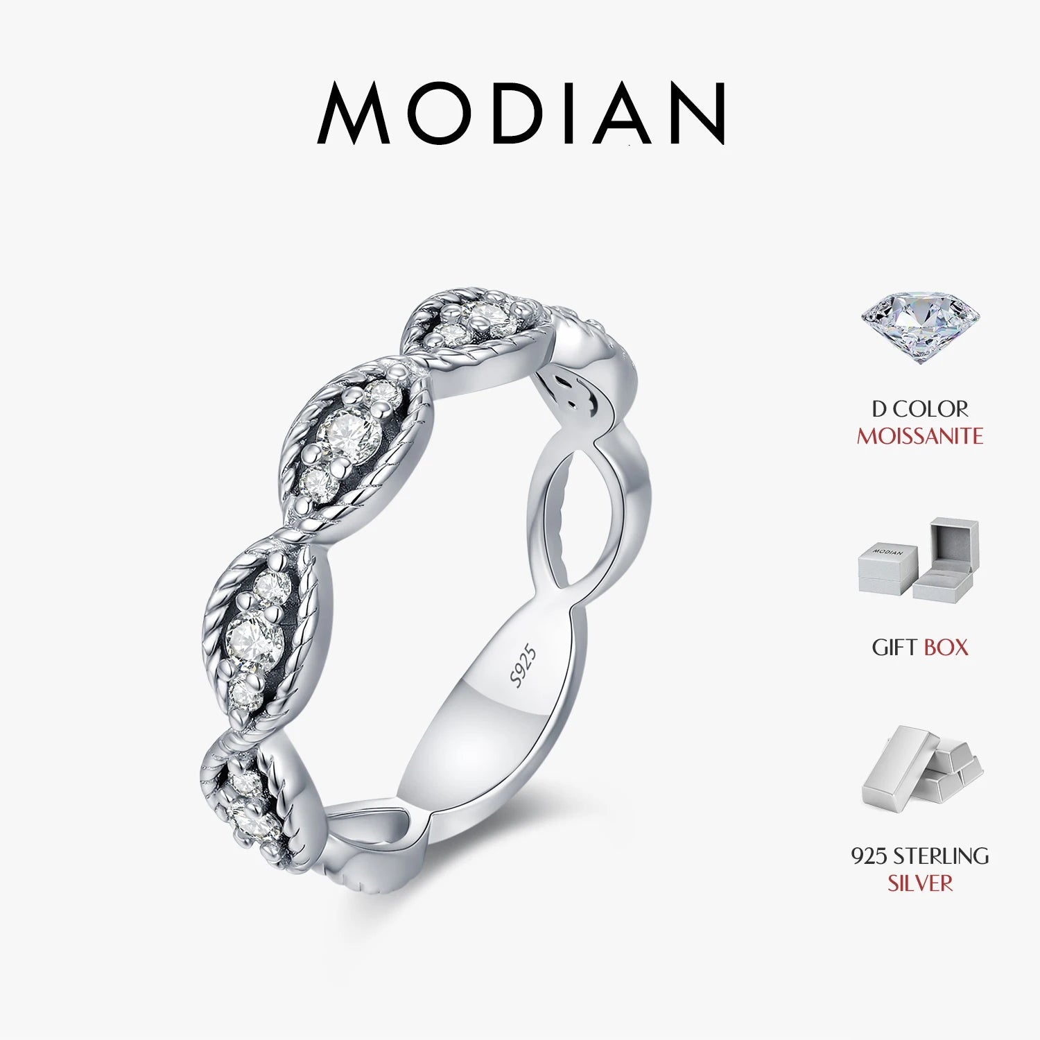 MODIAN Dazzling D Color Rectangle Moissanite Stackable Rings 925 Sterling Silver Eternity Band Rings For Women Fine Jewelry