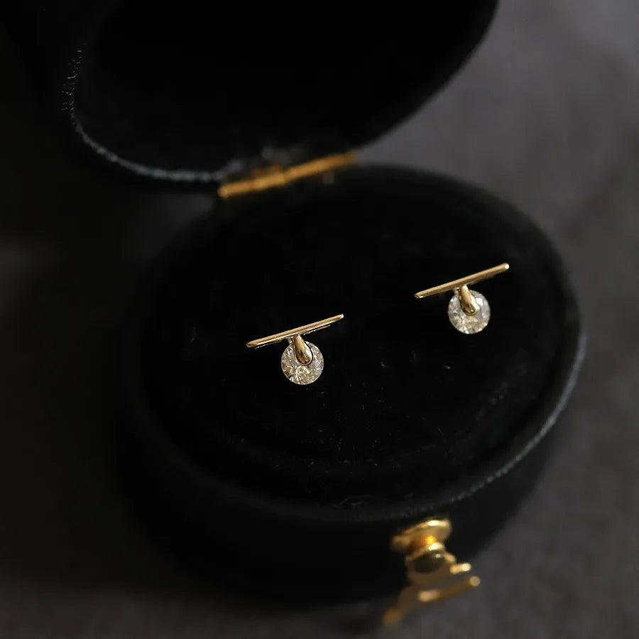 925 Sterling Silver Plating 14K Gold Simple Temperament Zircon Earrings for Women Korean Fashion Jewelry Accessories