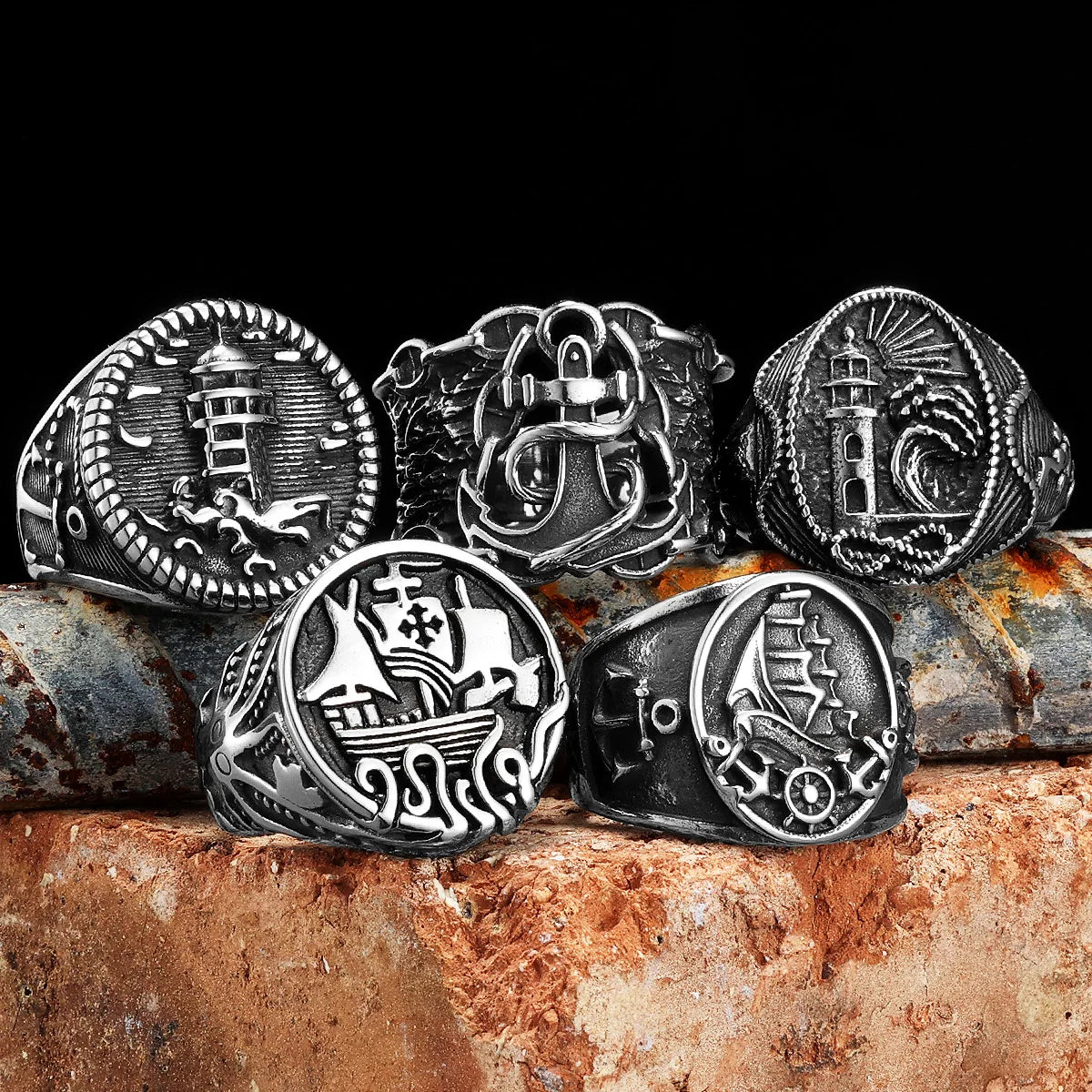 Vintage Anchor / Lighthouse / Ship Mens Rings - Madeinsea©