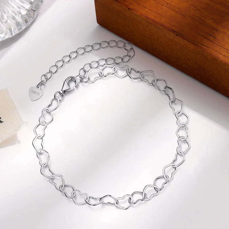 WOSTU 925 Sterling Silver Hot Selling Stacked Chain Bracelets For Women, Butterfly Heart Cross Clover Wrist Link Girl Party Gift