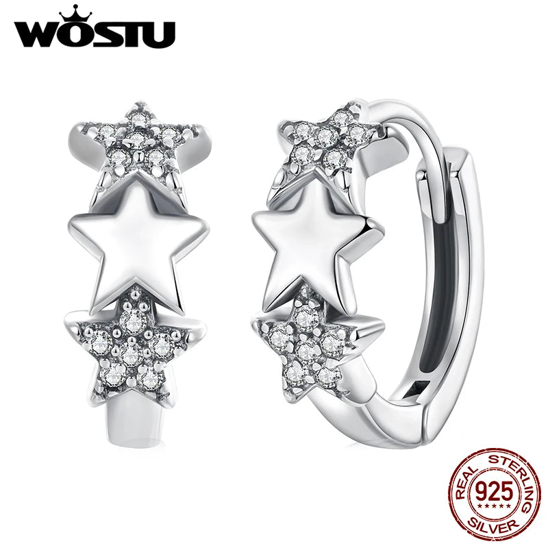 WOSTU 925 Sterling Silver Stackable Star Huggies Earrings, Lady Minimalist Starry Ear Hoops Jewelry Gift for Party Date Night