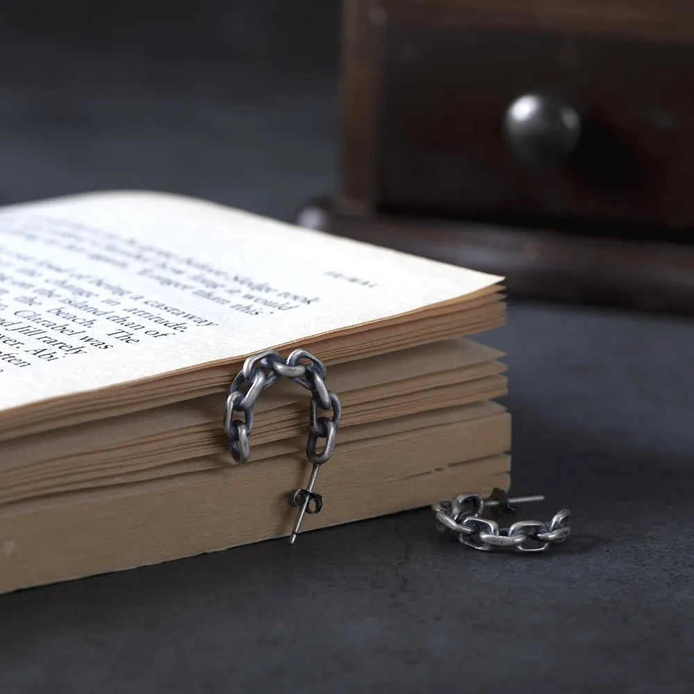 MKENDN 925 Sterling Silber Einfache Gliederkette Punk Ohrschnalle für Männer Frauen Unisex Hip Hop Ohrringe Gothic Schmuck Accessoires