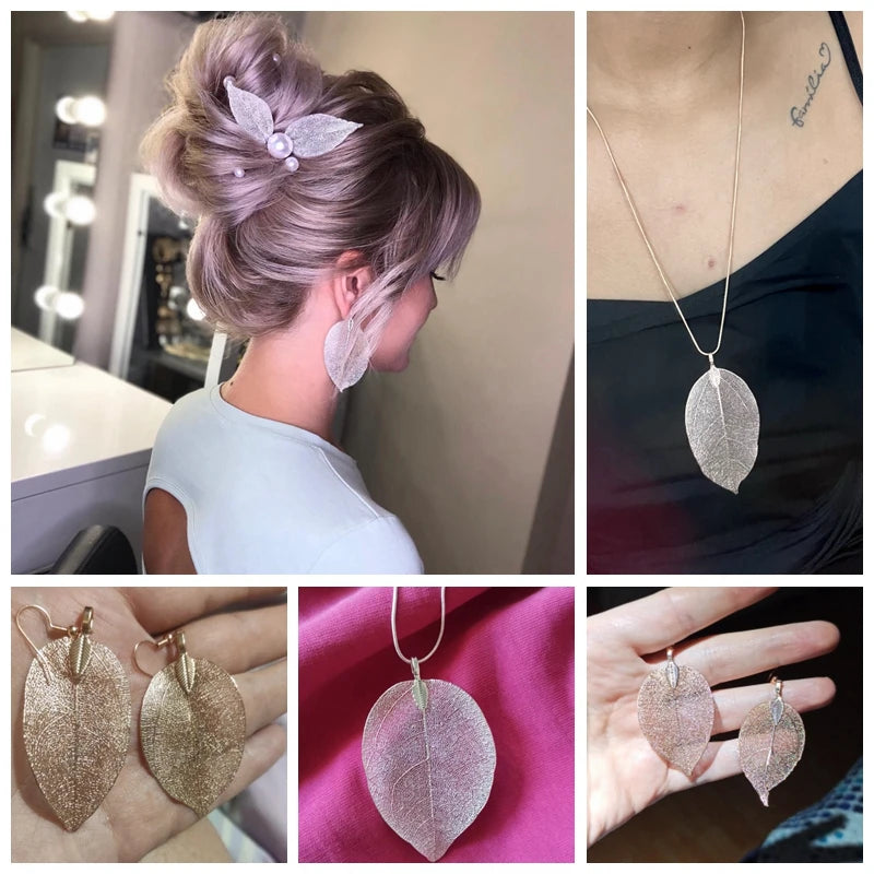 Fashion Natural Real Leaf Metal Pendant Muticolor Fine Leaves Charms For Wedding Party Jewelry Making Earrings Necklace DIY 5pcs