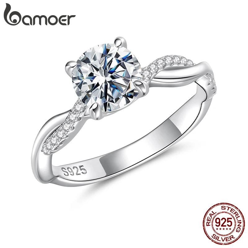 BAMOER 1CT 4-Prong Petite Twisted Vine Moissanite Ring Halo Engagement Band Ring for Women Promise Bridal Jewelry Round Cut VVS1