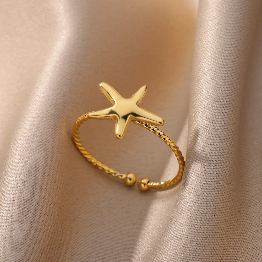 Starfish Rings for Women Adjustable Stainless Steel Ring 2024 Trend Couple Jewelry Free Shipping Finger Accessories anillos