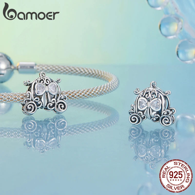 BAMOER 925 Sterling Silver Exquisite Pumpkin Carriage Charm Bead fit Original Bracelet DIY Bamoer Charm for Jewelry Making