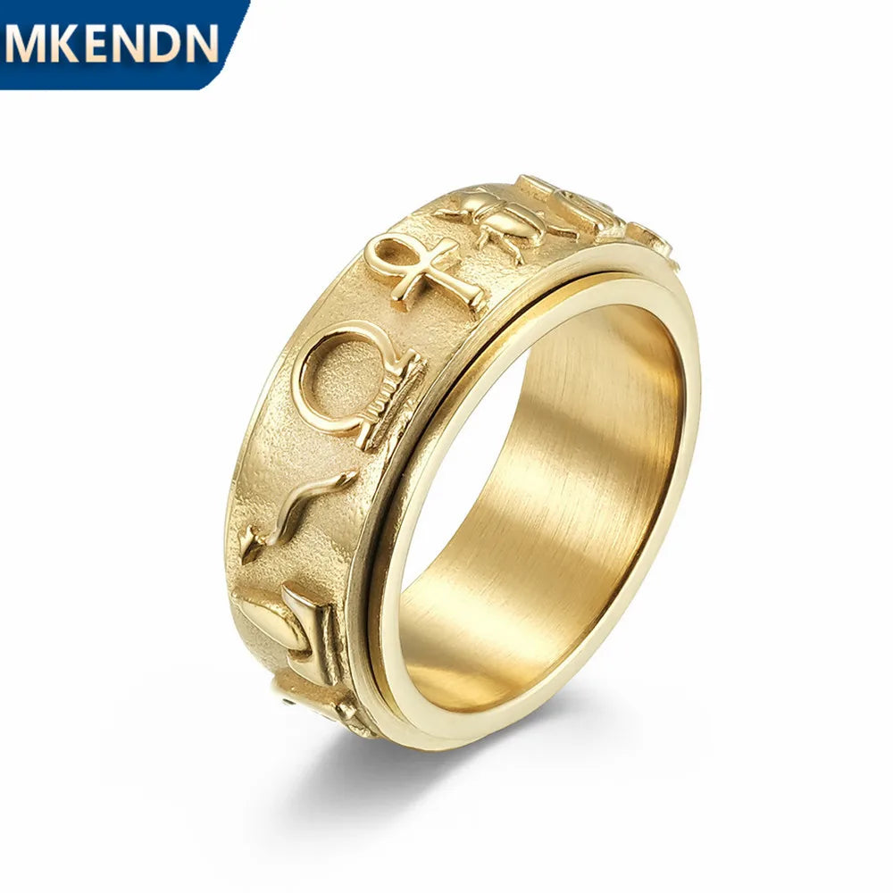 MKENDN Simple Classic Cross Egyptian Ankh Life Symbol Antique Men's Ring 316L Stainless Steel Hip Hop Party Figer Jewelry