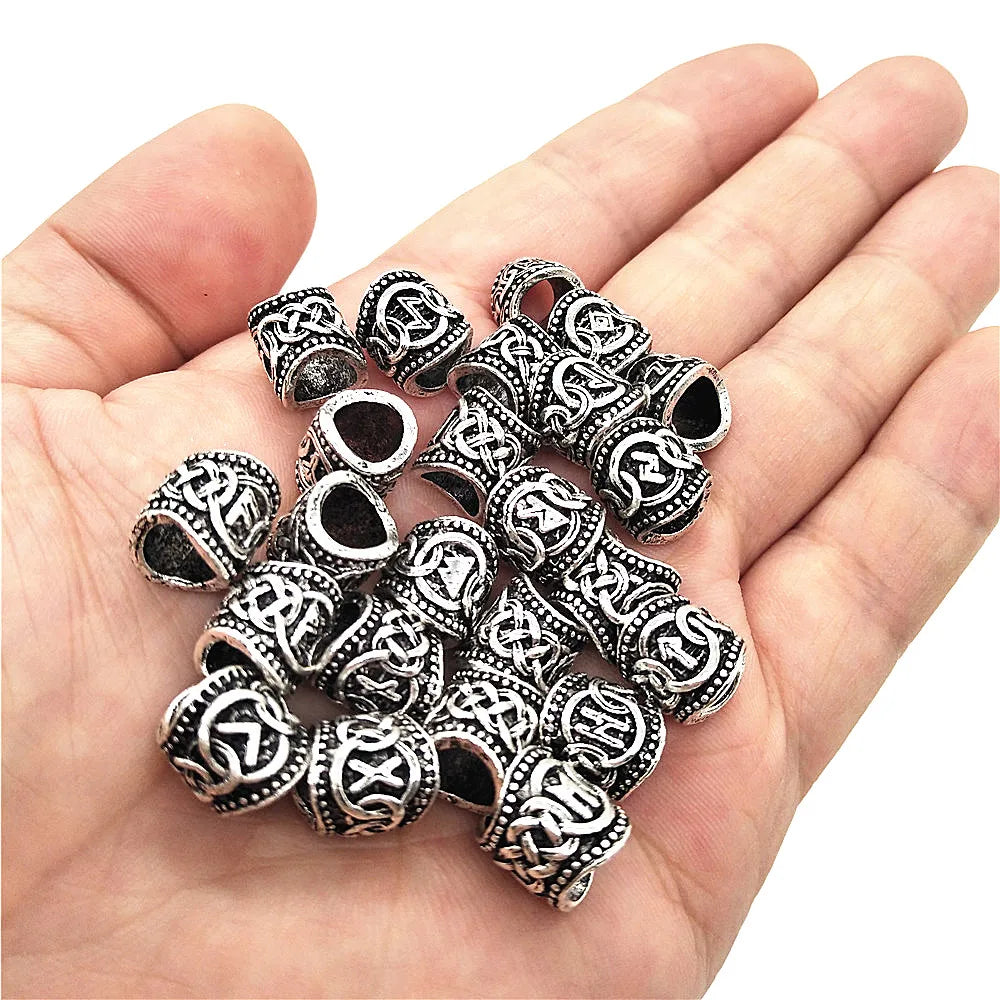 24Pcs Runic Runes Metal Beads Viking Jewelry Bead For Hair Beard Braided Charms Bracelet Making Jewerly Craft Wholesale Supplies