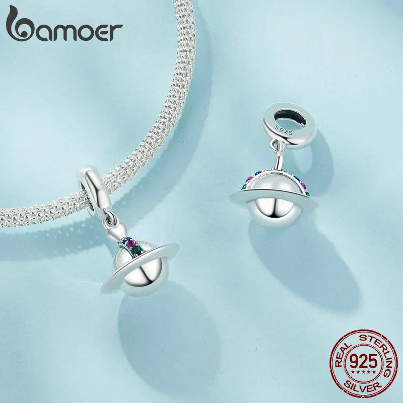 BAMOER 925 Sterling Silber Planet Anhänger Charm passend für Original Armbänder & Halsketten Schmuck DIY 925 Bamoer Charm Perlen SCC2857