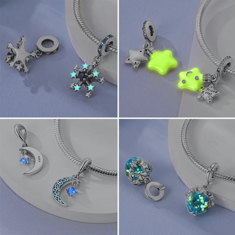 2024 neue 925 Sterling Silber Charms Glühwürmchen Sterne Glühende Leuchtende Charme Perlen für Original Anhänger Armbänder DIY Schmuck Geschenk