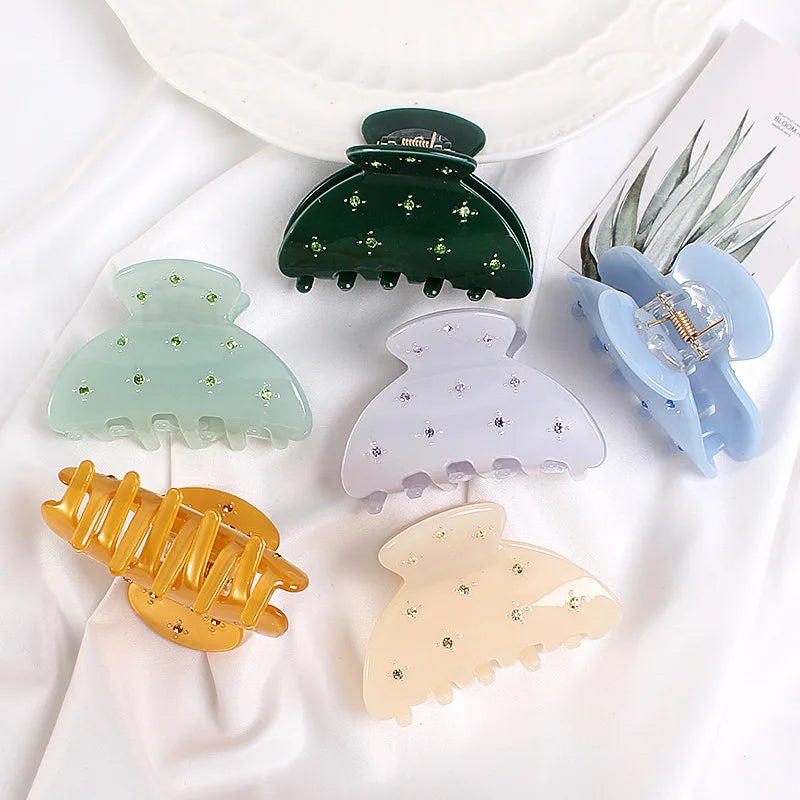 High Quality Luxury Acetate Hair Clips for Women Glitter Rhinestone Korean Shark Claw Hair Accessories Jewelry for Girls