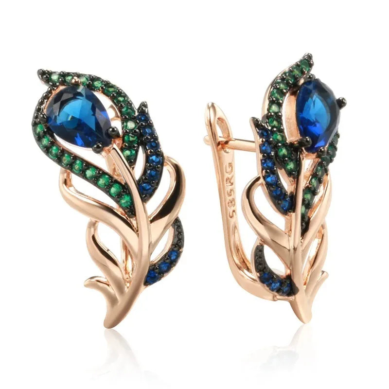 Rose Gold Geometric 585RG Earrings for Women Small Square Zircon Ear Clips Minimalist Fashion Jewelry