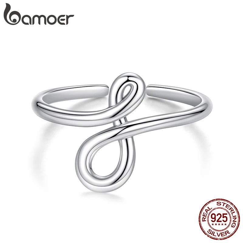 BAMOER 925 Sterling Silber Unendlicher, eleganter offener Ring, Verdrehter Liebesring für Frauen und Mädchen, minimalistisches Schmuckgeschenk zum Geburtstag oder Date