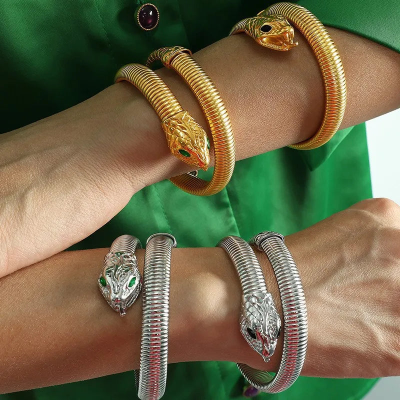 Bracelet serpent enroulé en acier inoxydable, bracelet élastique vintage de polissage gitan pour femmes et hommes, bijoux de mode