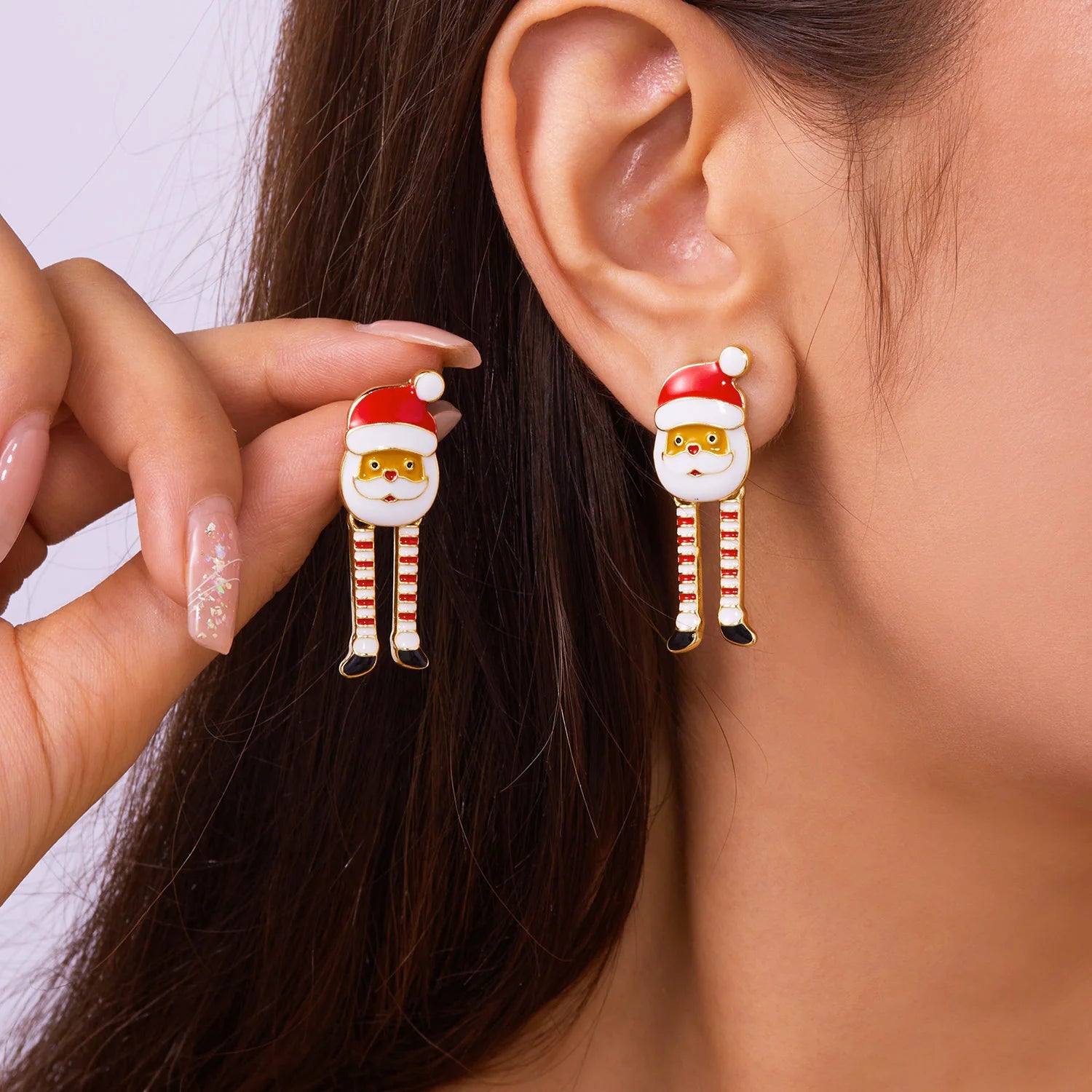 Funny Enamel Santa Claus Dangle Earrings For Women Christmas Tree Elk Long Tassel Drop Earring Girl New Year Party Jewelry Gifts