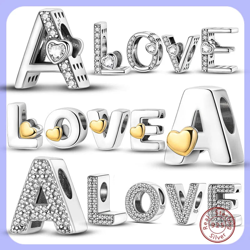 New 925 Sterling Silver Charm Beads 26 Letter Alphabet A-Z Charm Fit Original Charms Bracelet DIY Birthday Jewelry Gift Making