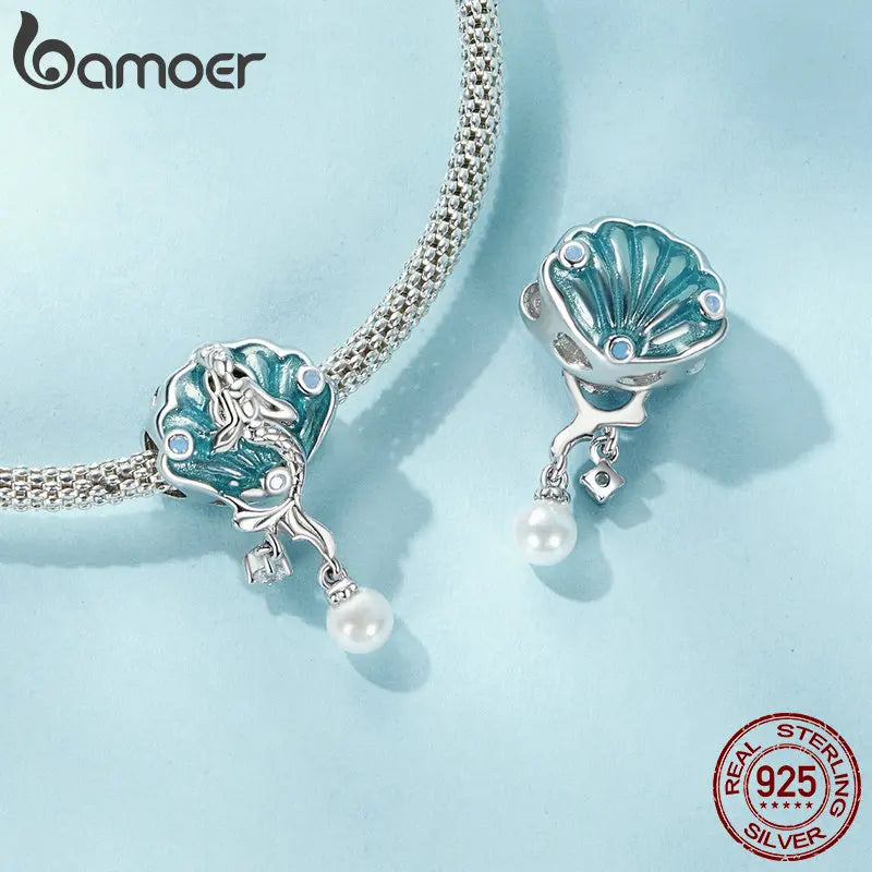 BAMOER Original 2024 New 925 Sterling Silver Mermaid Charm Beads for Charm Bracelet Personalized DIY Jewelry Making SCC2845