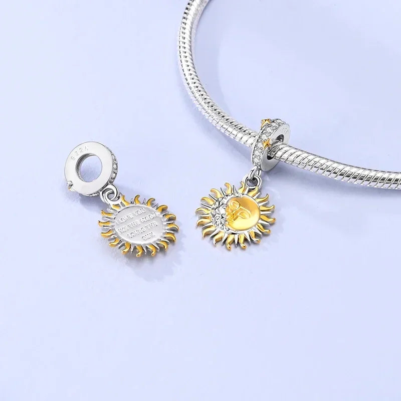 Sterling Silver 925 Bright Sun Charms Dazzling Stone Sun Dreamcatcher Beads Fit Original Bracelet for Women Diy Jewelry Gifts