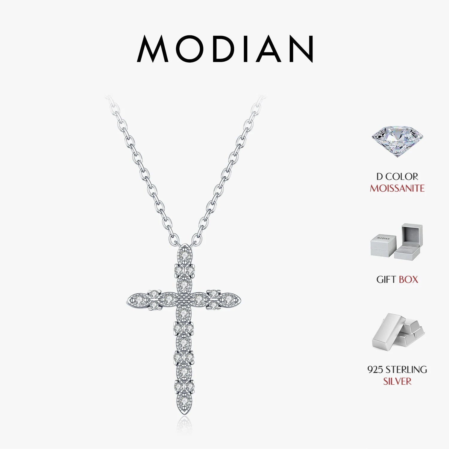 MODIAN D Color Moissanite Necklace 925 Sterling Silver Sparkling Cross Link Chain Pendant Necklaces For Women Fine Jewelry
