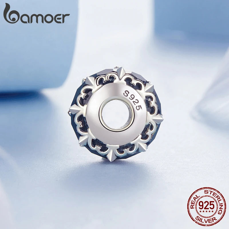 BAMOER Solid 925 Sterling Silver Iris Murano Charm Bead fit Original Bracelet & Necklaces Jewelry DIY bamoer Flower Charm