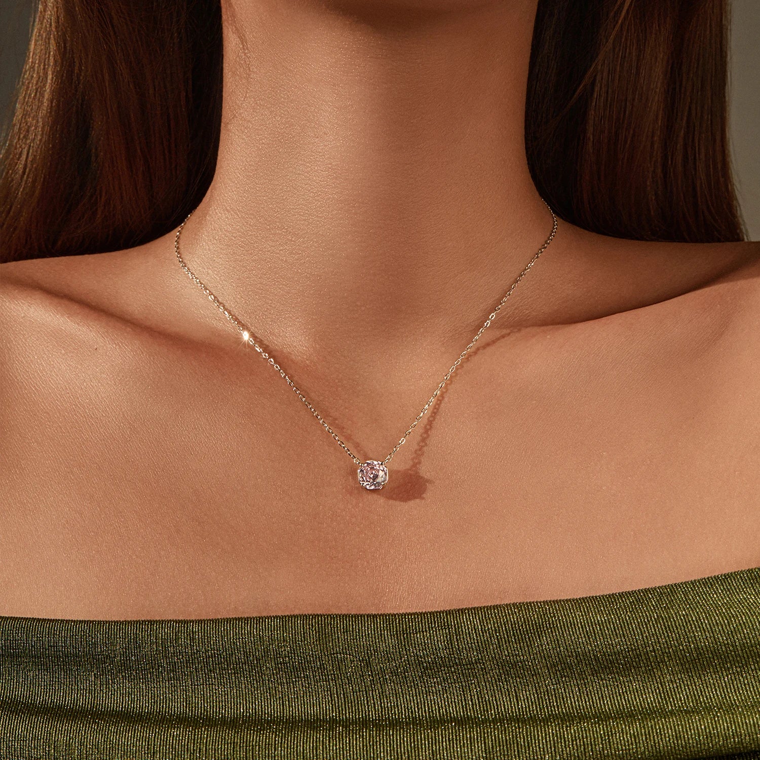 MODIAN Rose Cut Pink CZ Pendant Necklace 925 Sterling Silver Sweet Delicate Light Pink Necklace For Women Party Fine Jewelry