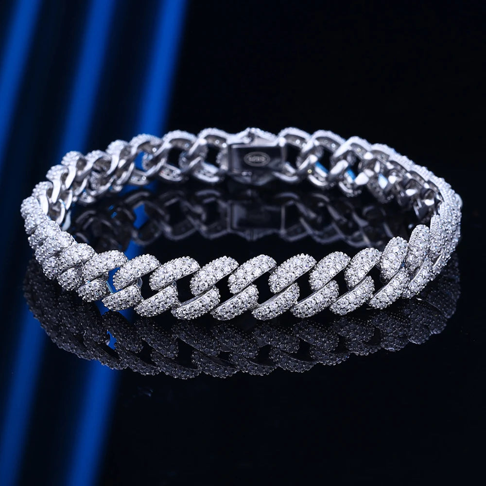 2 Row 8MM Cuban Bracelet Men Women Fine Jewelry S925 Silver High Carbon Diamond Couple Bracelet Plated 18K Hip Hop Link Chain - Madeinsea©