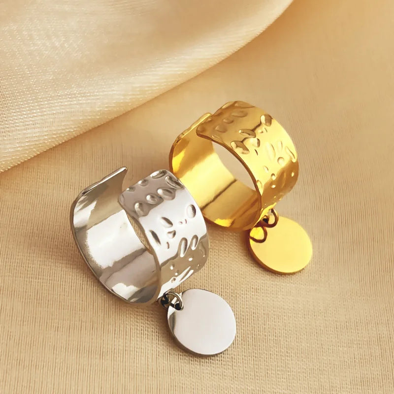 Stainless Steel Chunky Rings For Women Gold Color Waterproof Smooth Round Pendant Finger Ring Unisex Party Aesthetic Jewelry
