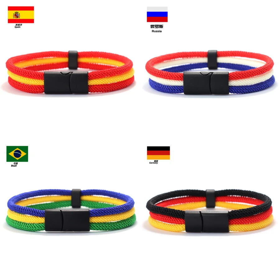 Handmade National Flag Color Rope Bracelet Men Women Color&Size Can Be Customized Grade A Thread Charm Braslet Cool Riding Joias