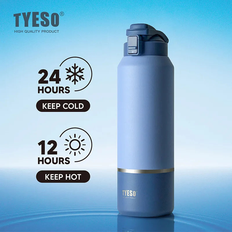Tyeso Large Capacity Stainless Steel Insulated Water Bottle 24H Hot/Cold Retention Travel Mug with Handle Outdoor Sports Thermos